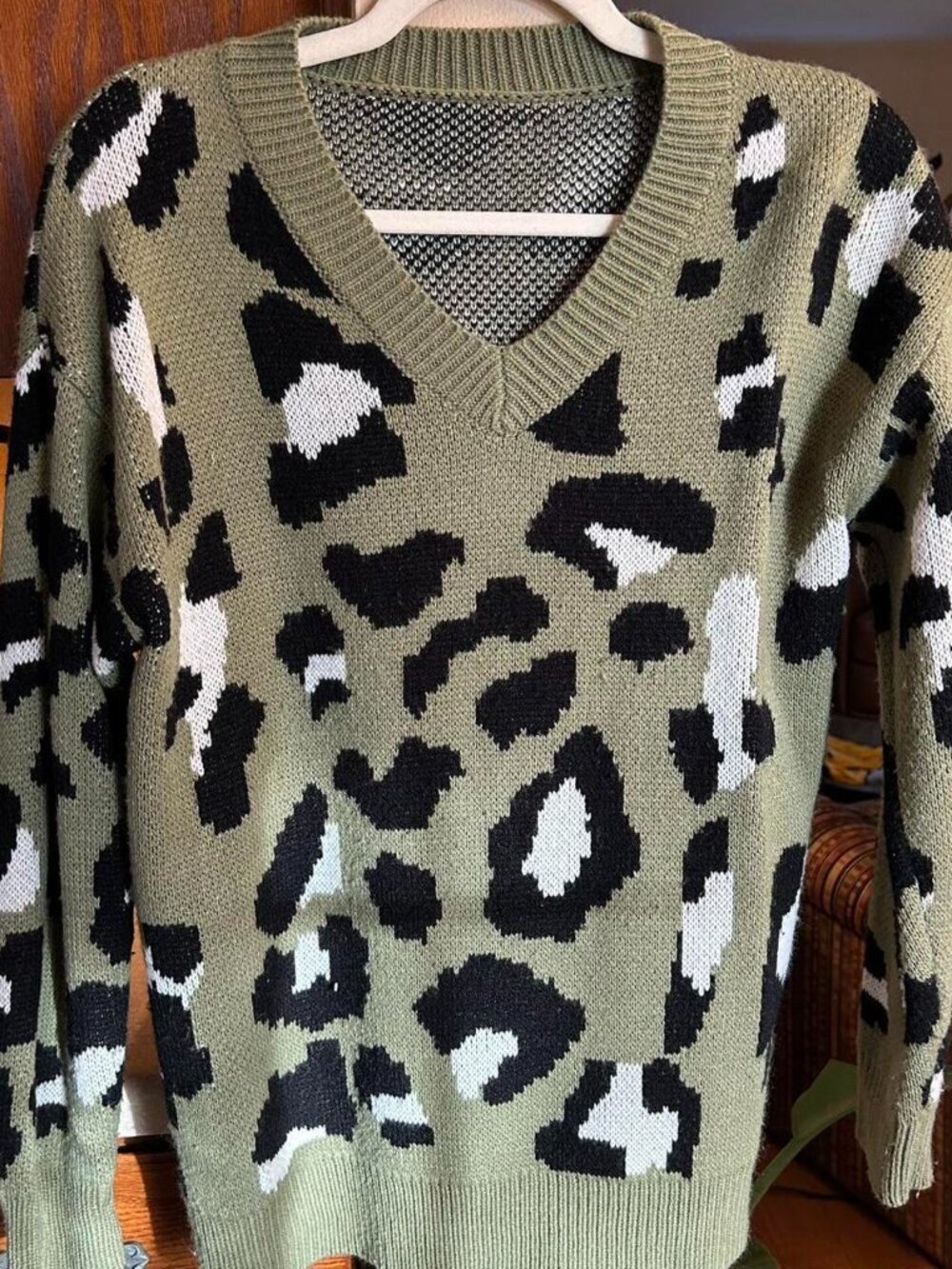 Green leopard print sweater